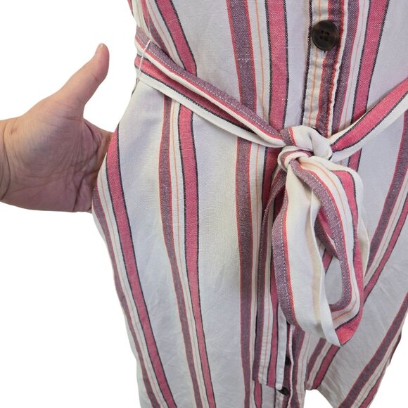 Loft Linen Blend Striped Belted Shirt Dress Size 2 Petite - Picture 5 of 6